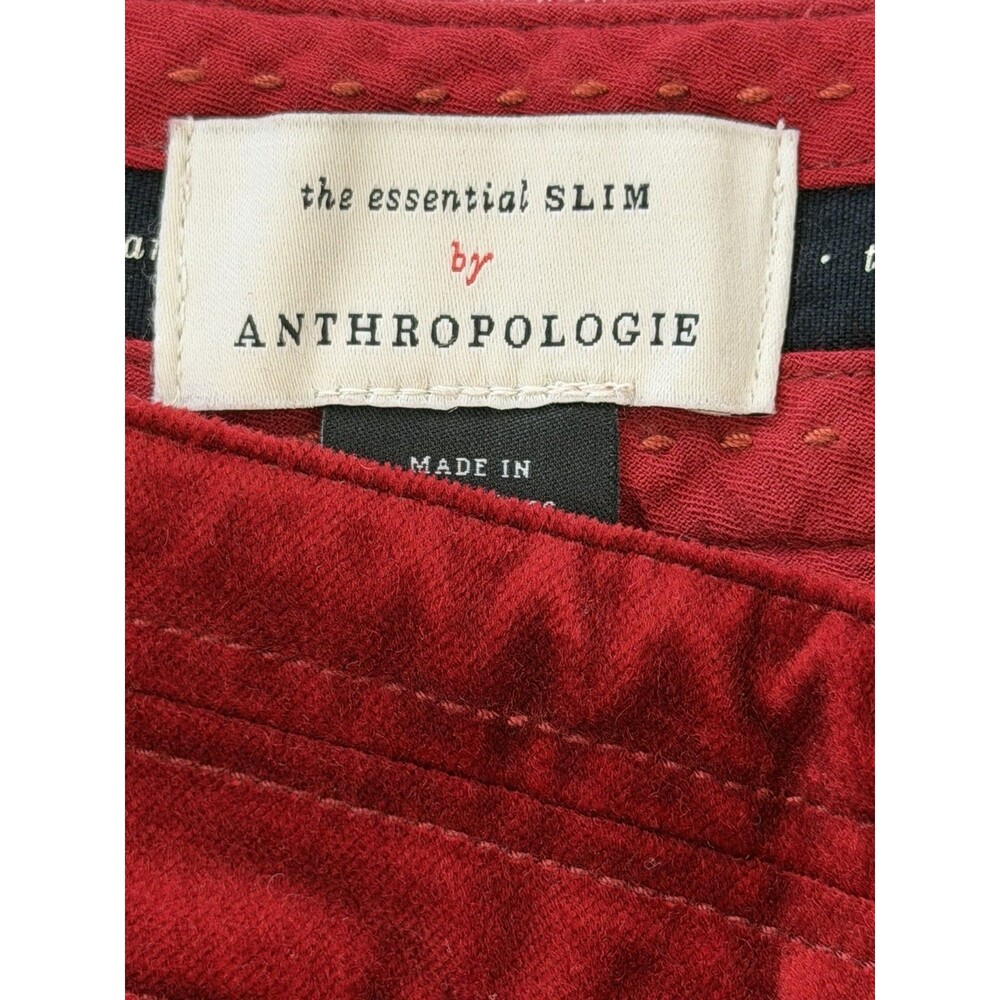 Anthropologie The Essential Slim Velvet Pants Womens 4 Red Skinny Holiday